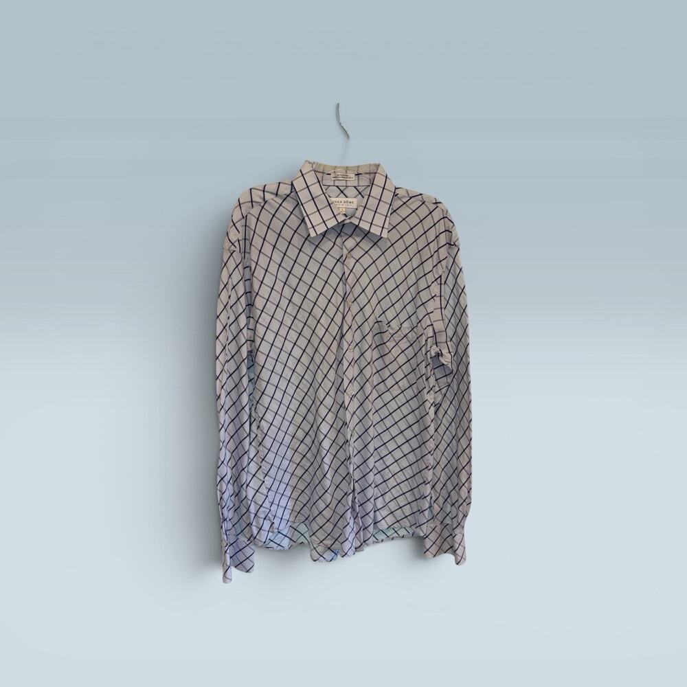 LINEA DOME Shirt Mens L Blue Diagonal Check Pattern